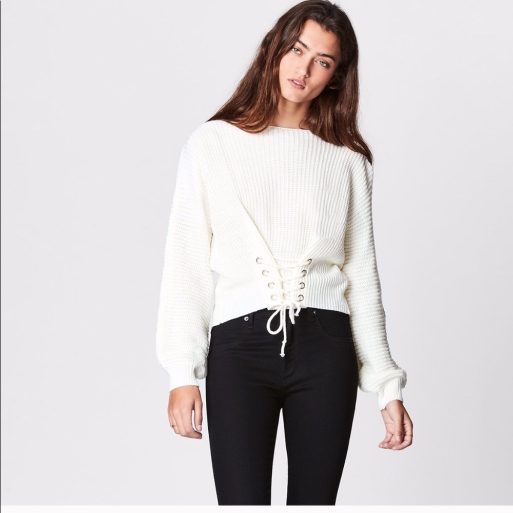 LF Seek The Label Lace Up Cropped Sweater Ivory XS